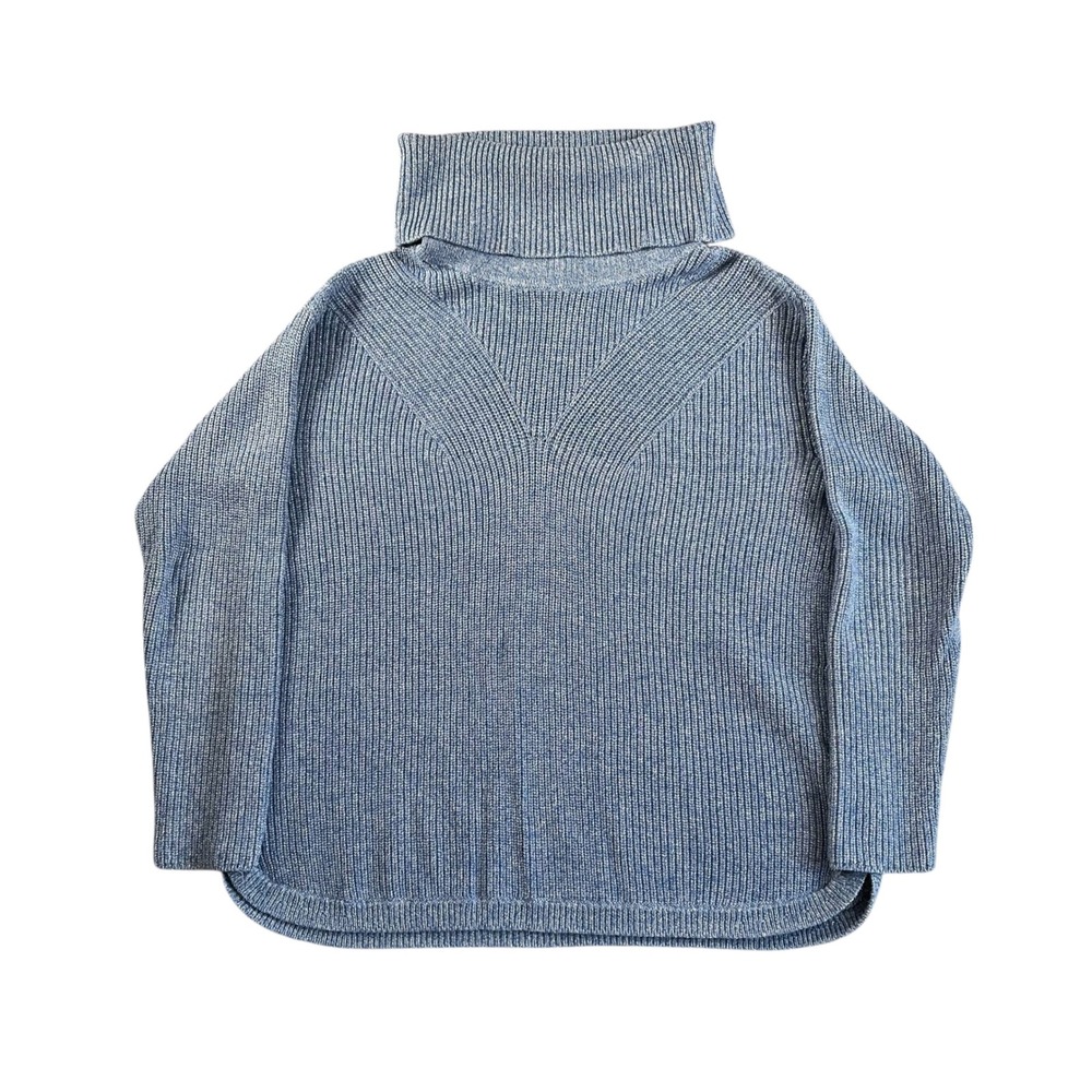 Talbots Womens Blue Ribbed Turtleneck Sweater‎ Size Medium Cotton Modal Blend